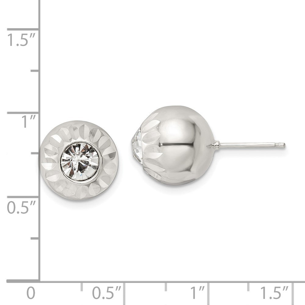 Sterlingsilber Poliert Diamantiert Kristall Kugel Ohrstecker