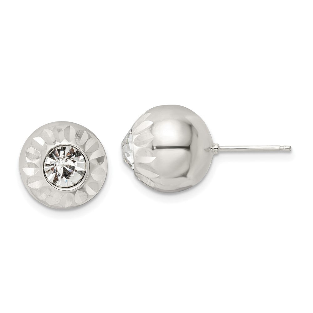 Sterlingsilber Poliert Diamantiert Kristall Kugel Ohrstecker