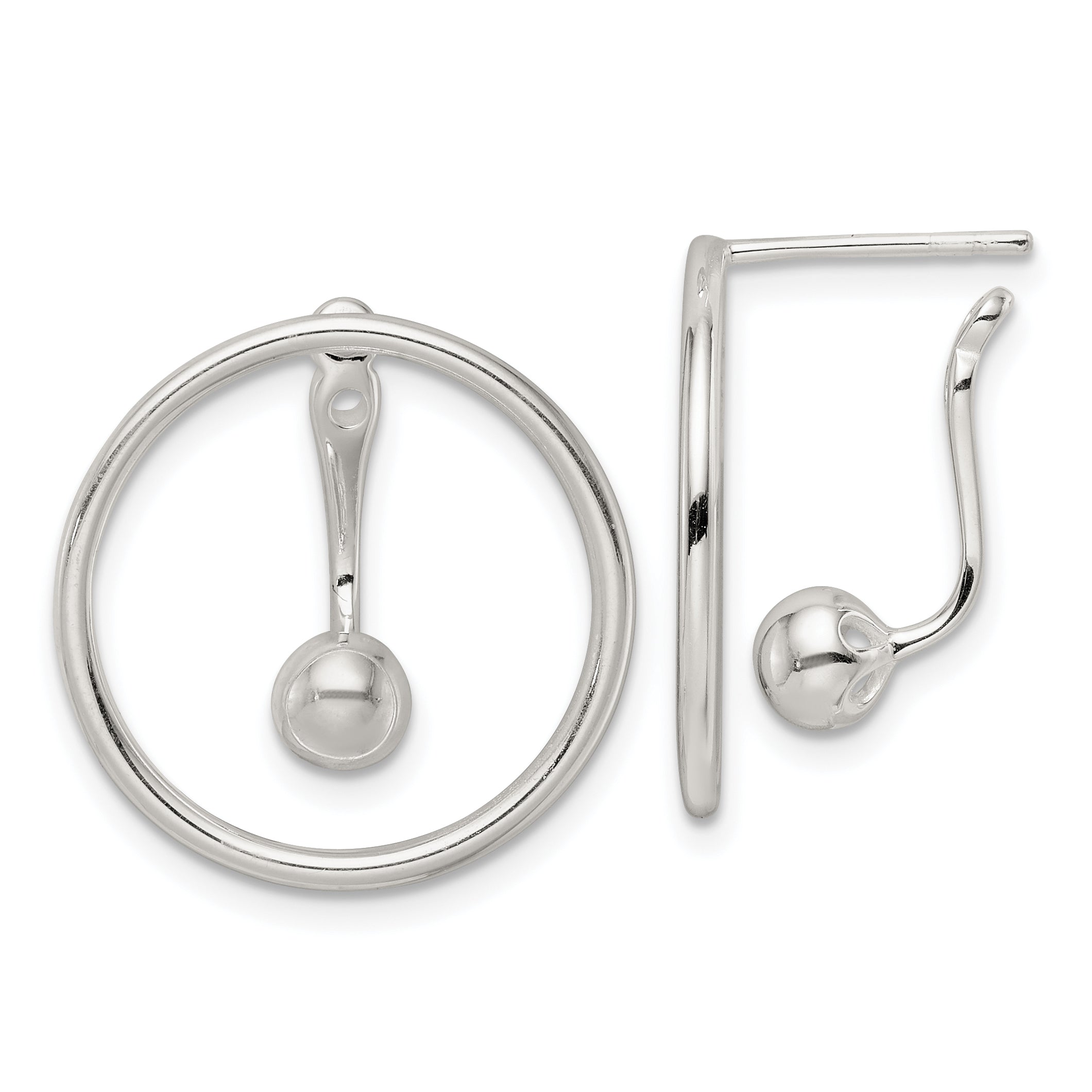 Sterlingsilber Poliert Kreis mit Tropfen & Hängend Threader Ohrstecker