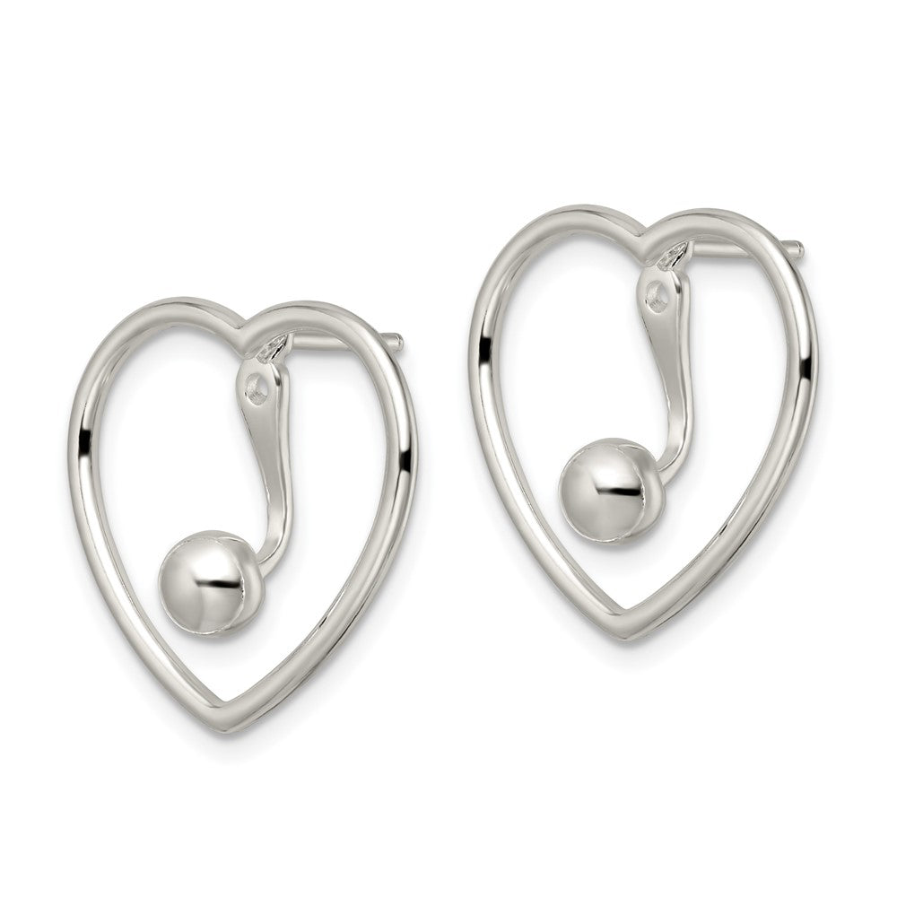 Sterlingsilber Poliert Herz mit Tropfen und Hängend Kugel Threader Stecker Ohrring
