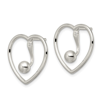 Sterlingsilber Poliert Herz mit Tropfen und Hängend Kugel Threader Stecker Ohrring