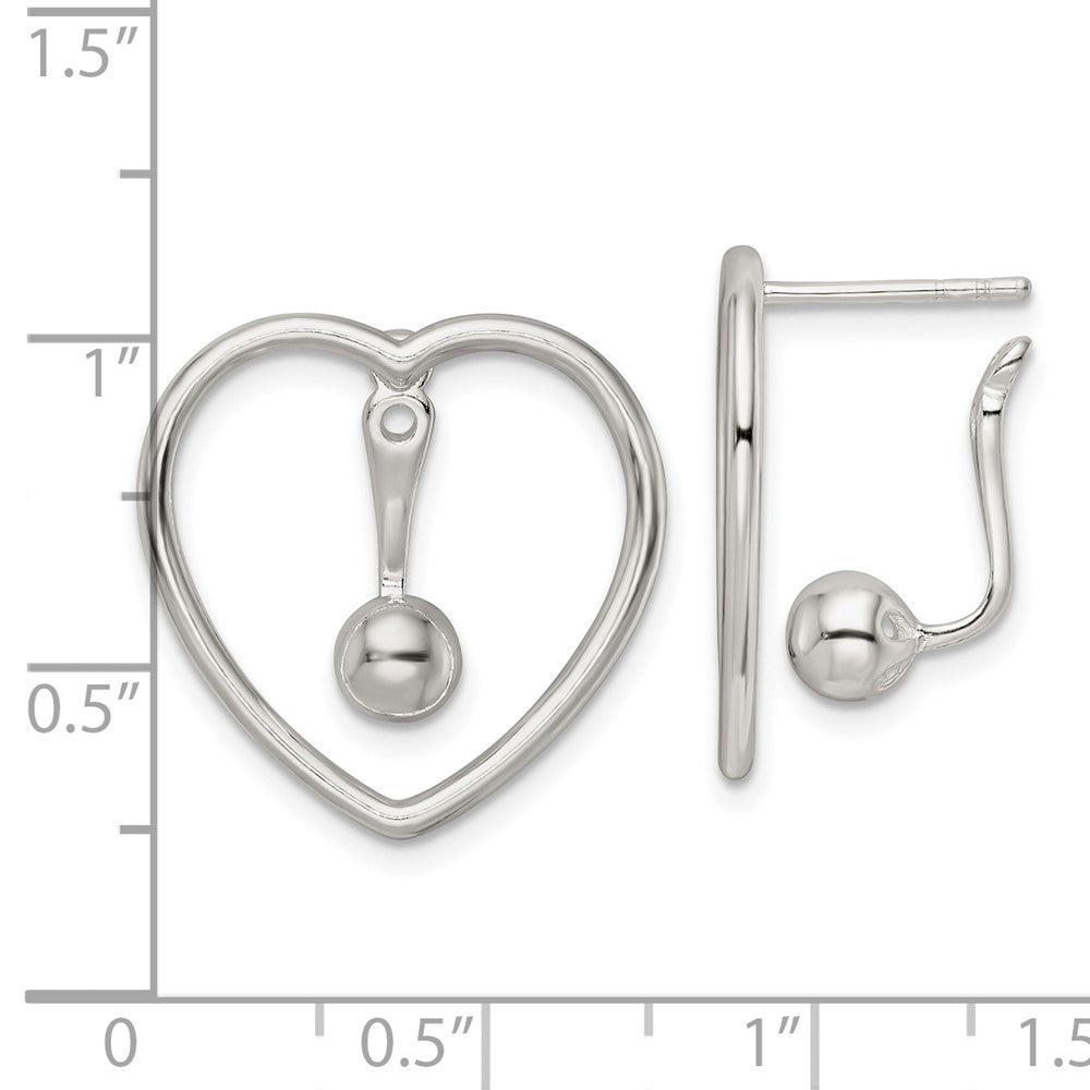 Sterlingsilber Poliert Herz mit Tropfen und Hängend Kugel Threader Stecker Ohrring
