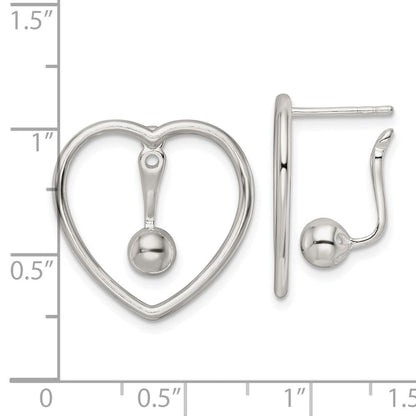 Sterlingsilber Poliert Herz mit Tropfen und Hängend Kugel Threader Stecker Ohrring