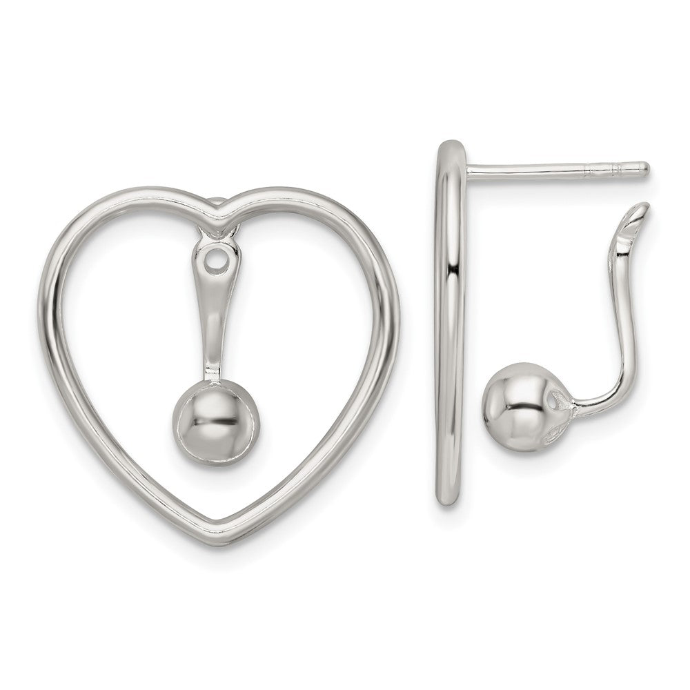 Sterlingsilber Poliert Herz mit Tropfen und Hängend Kugel Threader Stecker Ohrring