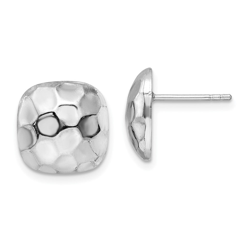 Sterlingsilber Rhodiniert Stecker Poliert & Strukturiert Quadratisch Ohrringe