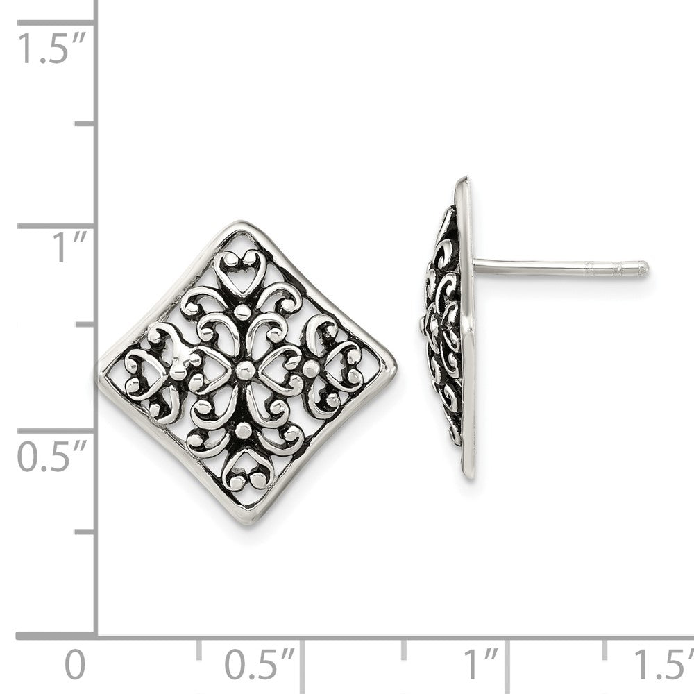 Sterlingsilber Antikisiert Quadratisch Filigran Ohrstecker