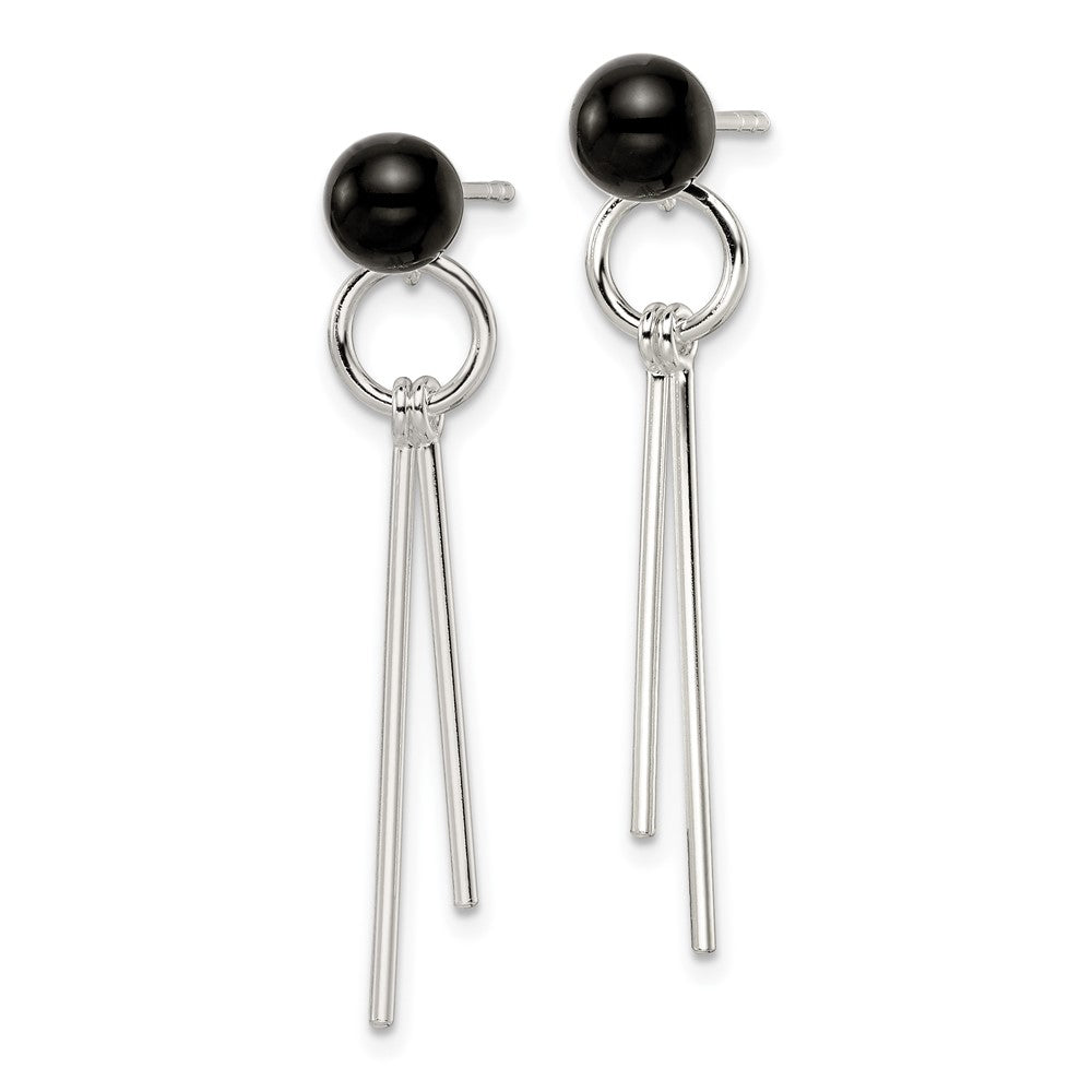 Sterlingsilber Poliert Fantasie Onyx Perle & Bars Stecker Ohrhänger