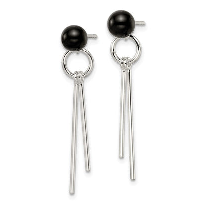 Sterlingsilber Poliert Fantasie Onyx Perle & Bars Stecker Ohrhänger