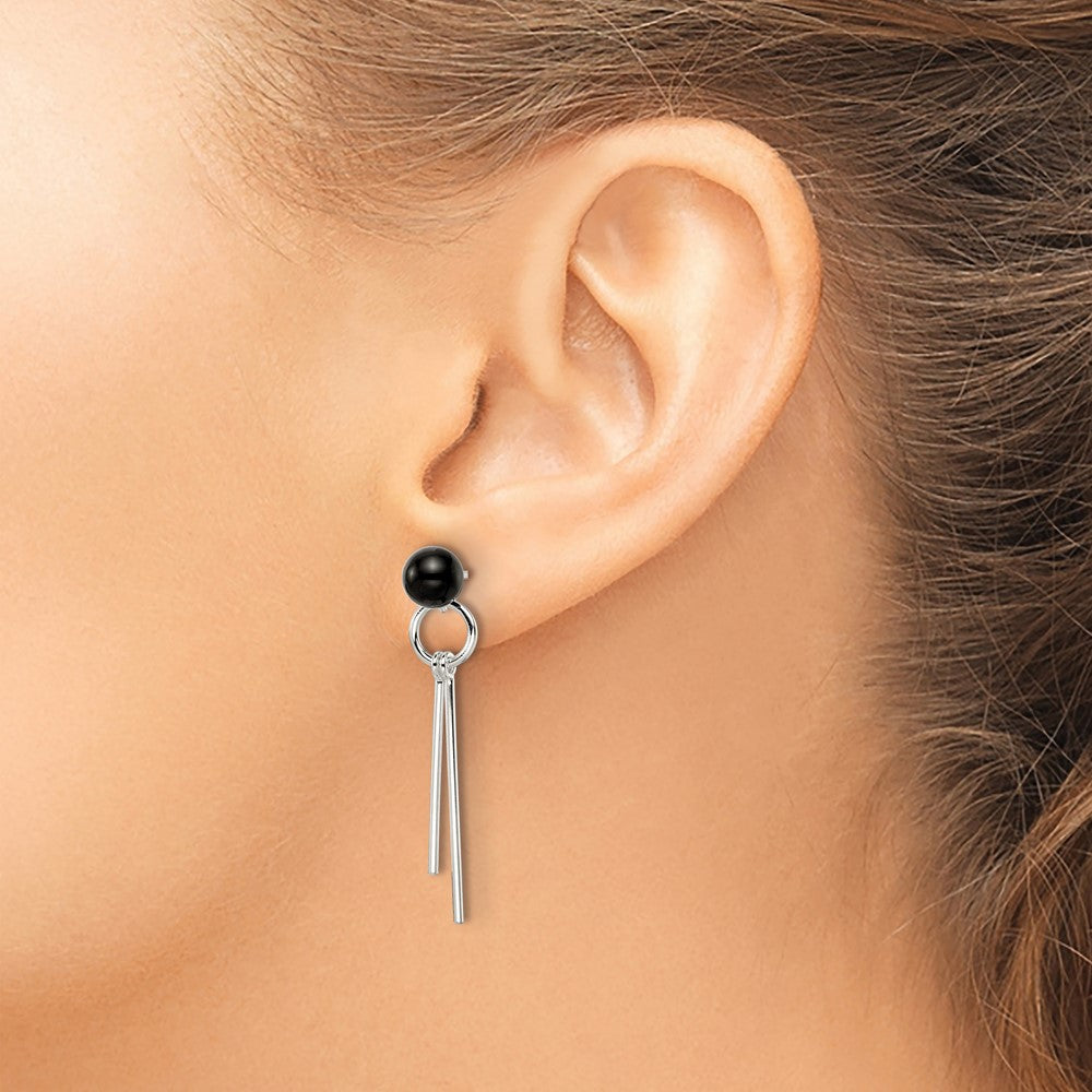 Sterlingsilber Poliert Fantasie Onyx Perle & Bars Stecker Ohrhänger
