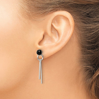 Sterlingsilber Poliert Fantasie Onyx Perle & Bars Stecker Ohrhänger
