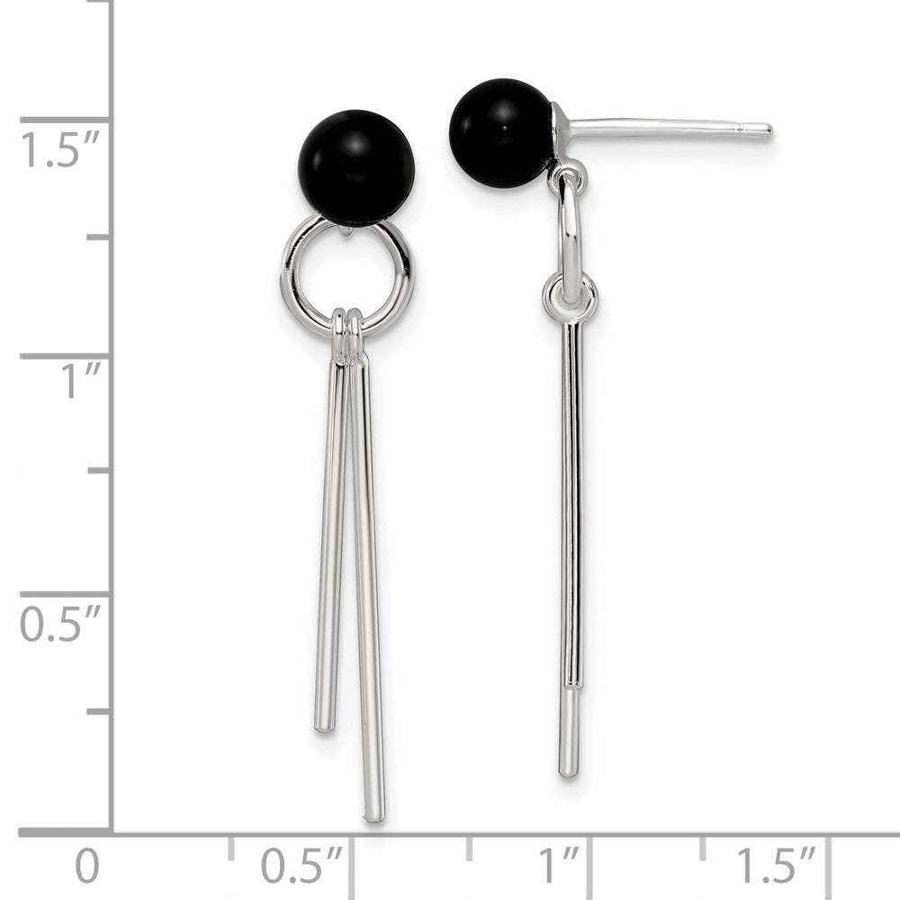 Sterlingsilber Poliert Fantasie Onyx Perle & Bars Stecker Ohrhänger
