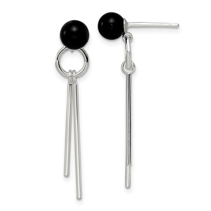 Sterlingsilber Poliert Fantasie Onyx Perle & Bars Stecker Ohrhänger