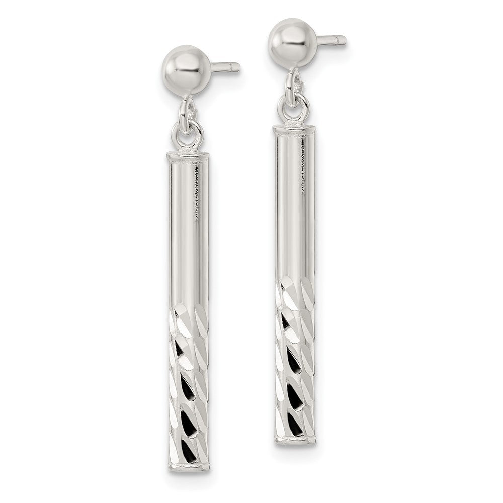 Sterlingsilber Poliert & Diamantiert Stab Stecker Ohrhänger