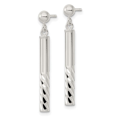 Sterlingsilber Poliert & Diamantiert Stab Stecker Ohrhänger