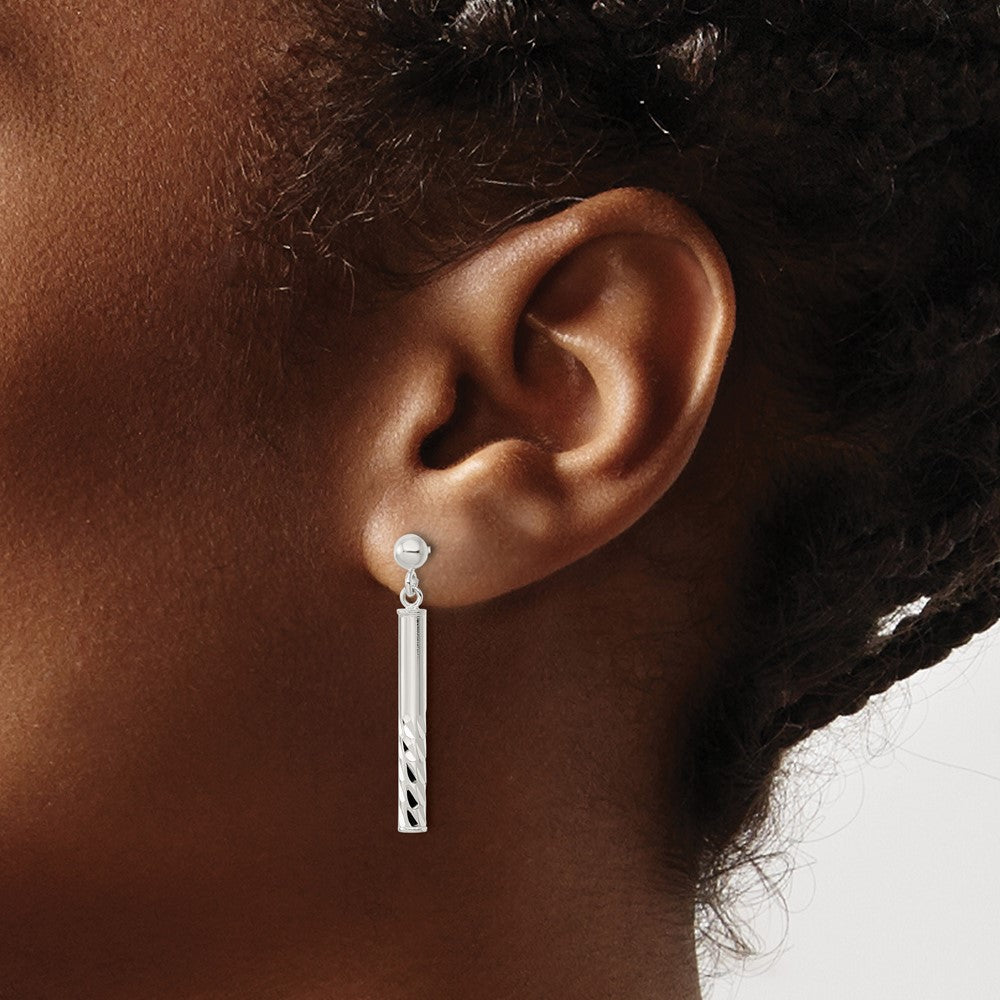 Sterlingsilber Poliert & Diamantiert Stab Stecker Ohrhänger