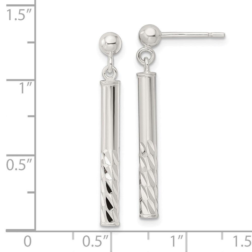 Sterlingsilber Poliert & Diamantiert Stab Stecker Ohrhänger