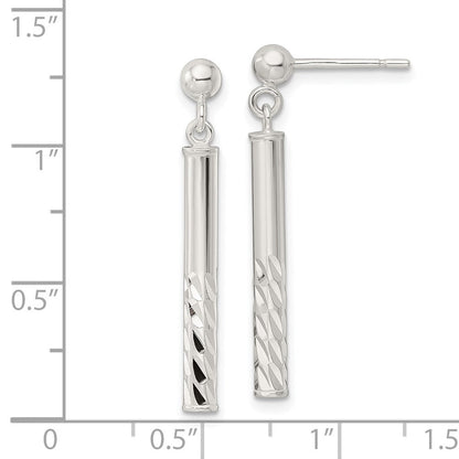 Sterlingsilber Poliert & Diamantiert Stab Stecker Ohrhänger