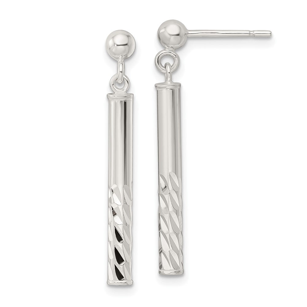 Sterlingsilber Poliert & Diamantiert Stab Stecker Ohrhänger