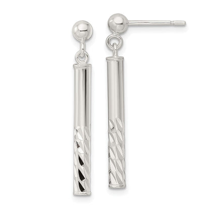 Sterlingsilber Poliert & Diamantiert Stab Stecker Ohrhänger