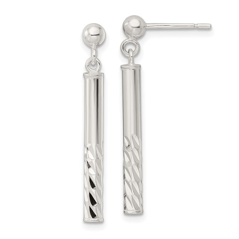 Sterlingsilber Poliert & Diamantiert Stab Stecker Ohrhänger