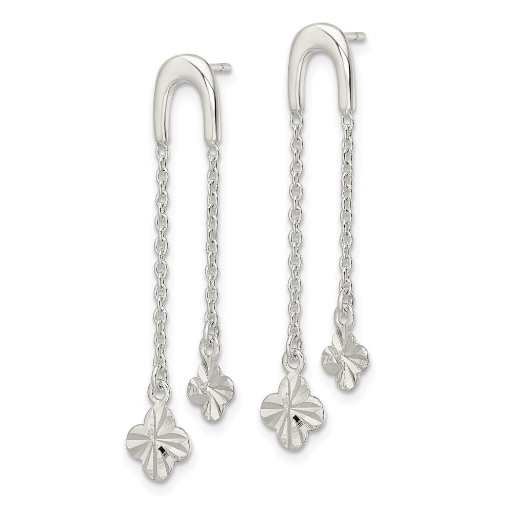 Sterlingsilber Poliert & Diamantiert Klee Kette Hängend Ohrstecker