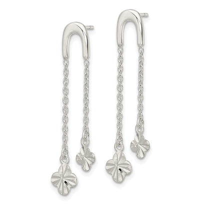 Sterlingsilber Poliert & Diamantiert Klee Kette Hängend Ohrstecker