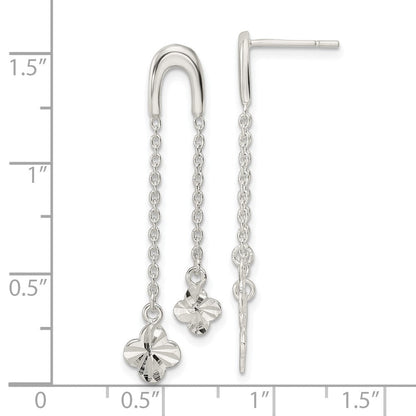 Sterlingsilber Poliert & Diamantiert Klee Kette Hängend Ohrstecker