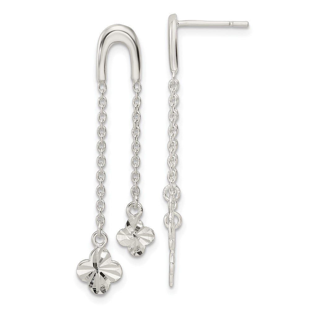 Sterlingsilber Poliert & Diamantiert Klee Kette Hängend Ohrstecker