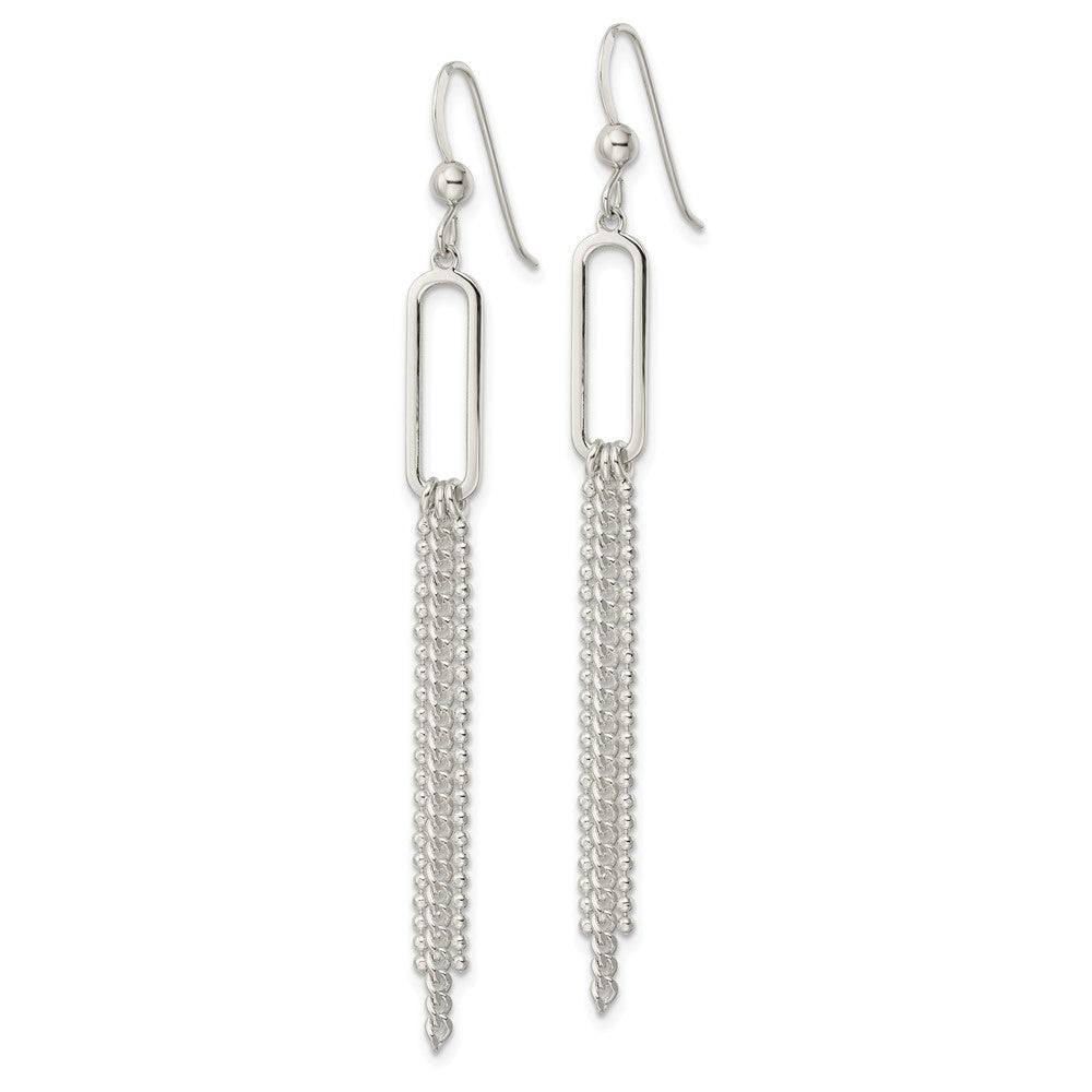 Sterlingsilber Poliert Oval und Multi-strand Gekugelt Kette Ohrhänger