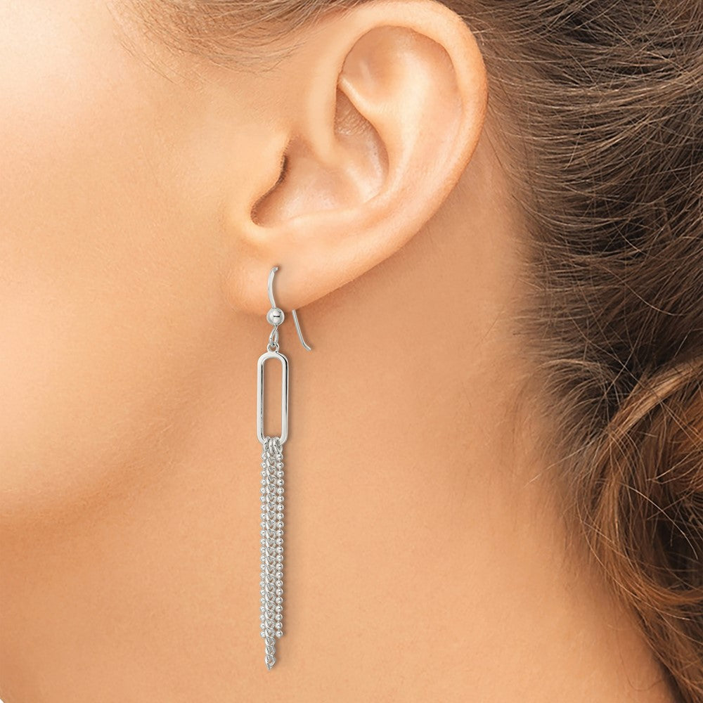 Sterlingsilber Poliert Oval und Multi-strand Gekugelt Kette Ohrhänger