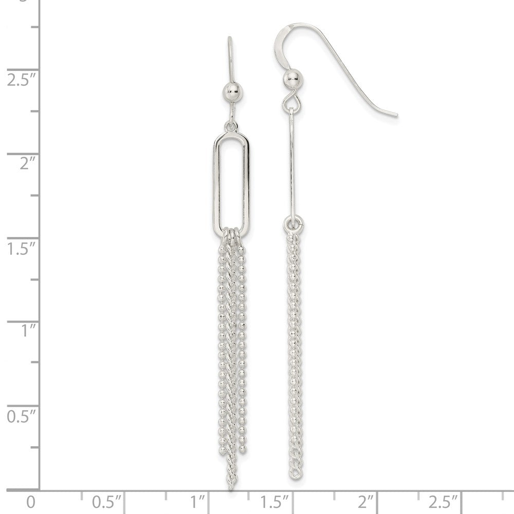 Sterlingsilber Poliert Oval und Multi-strand Gekugelt Kette Ohrhänger