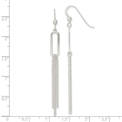 Sterlingsilber Poliert Oval und Multi-strand Gekugelt Kette Ohrhänger