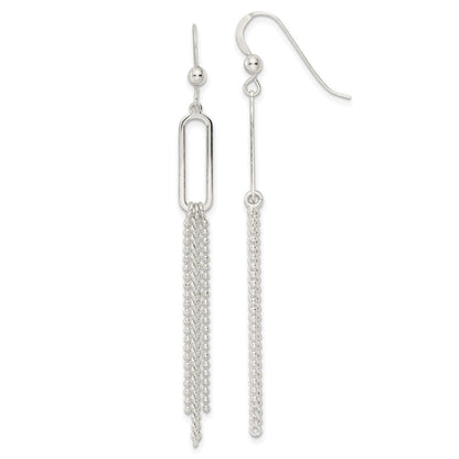 Sterlingsilber Poliert Oval und Multi-strand Gekugelt Kette Ohrhänger