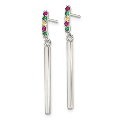 Sterlingsilber Rot/green/yellow Zirkonia Hängend Stab Ohrstecker