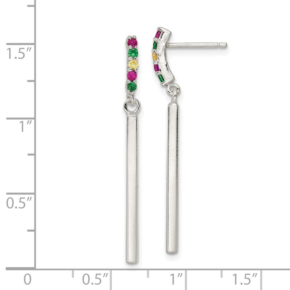 Sterlingsilber Rot/green/yellow Zirkonia Hängend Stab Ohrstecker