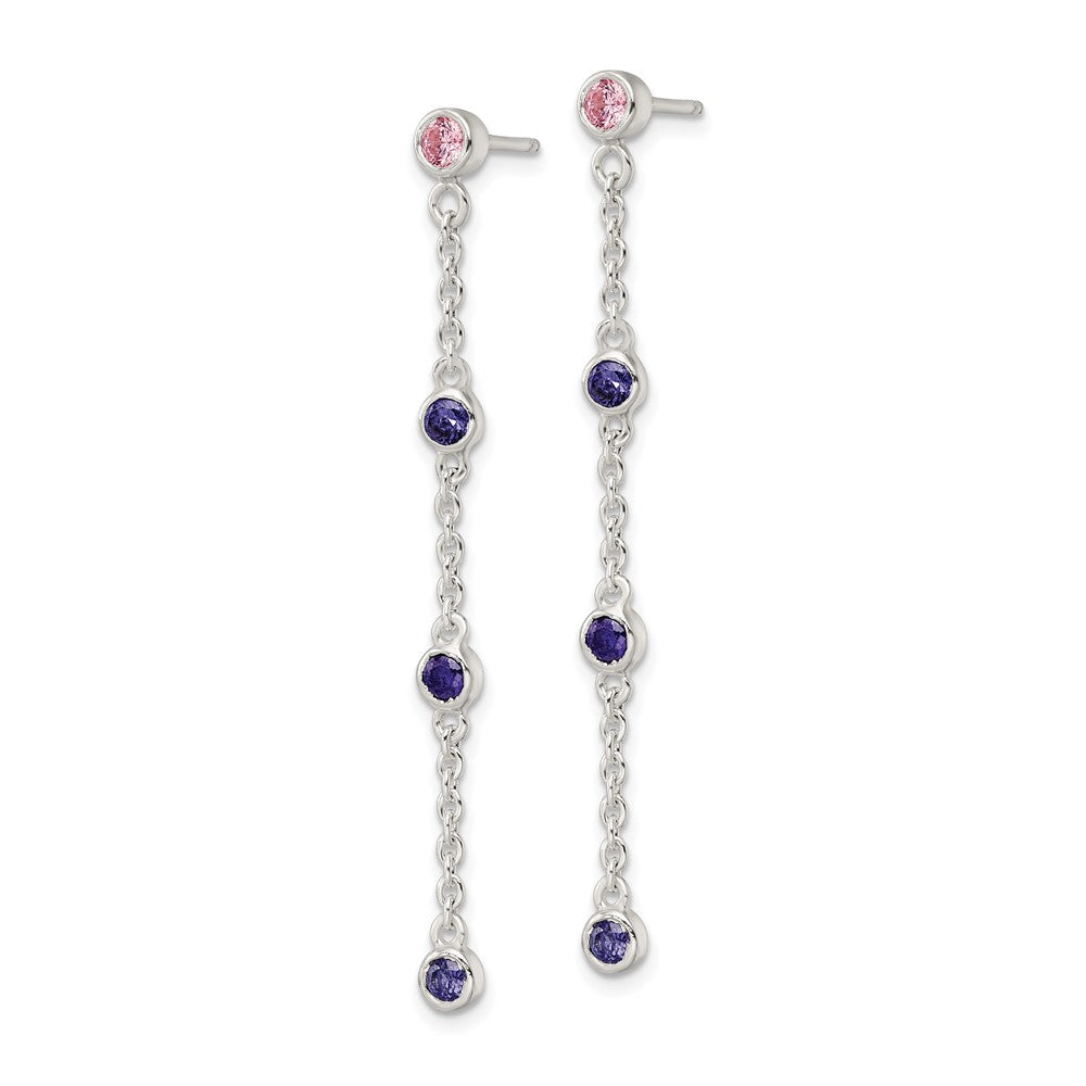 Sterlingsilber Kette mit Rosa und Lila Zargenfassung Czs Hängend Ohrstecker