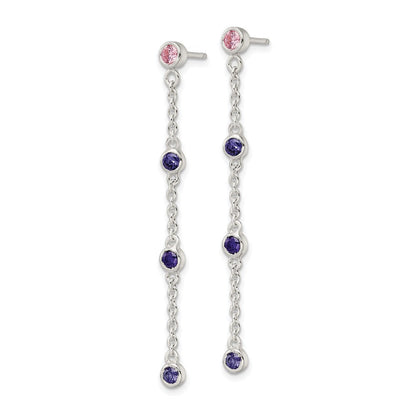 Sterlingsilber Kette mit Rosa und Lila Zargenfassung Czs Hängend Ohrstecker