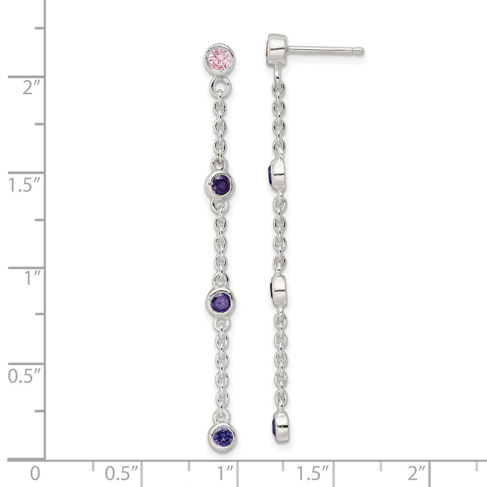 Sterlingsilber Kette mit Rosa und Lila Zargenfassung Czs Hängend Ohrstecker