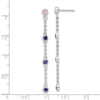 Sterlingsilber Kette mit Rosa und Lila Zargenfassung Czs Hängend Ohrstecker