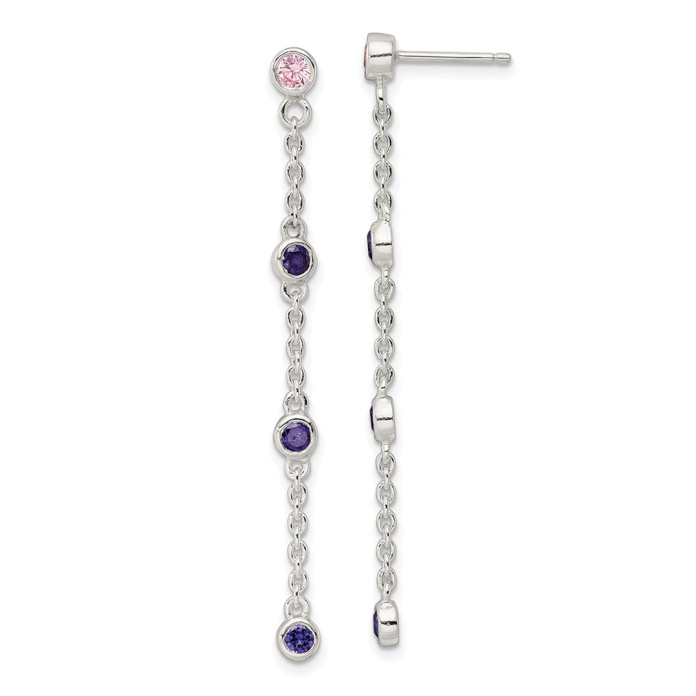 Sterlingsilber Kette mit Rosa und Lila Zargenfassung Czs Hängend Ohrstecker