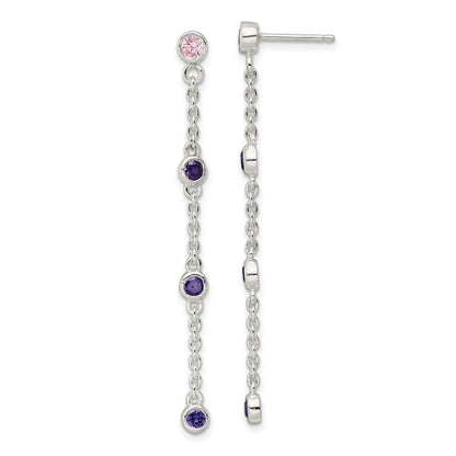Sterlingsilber Kette mit Rosa und Lila Zargenfassung Czs Hängend Ohrstecker