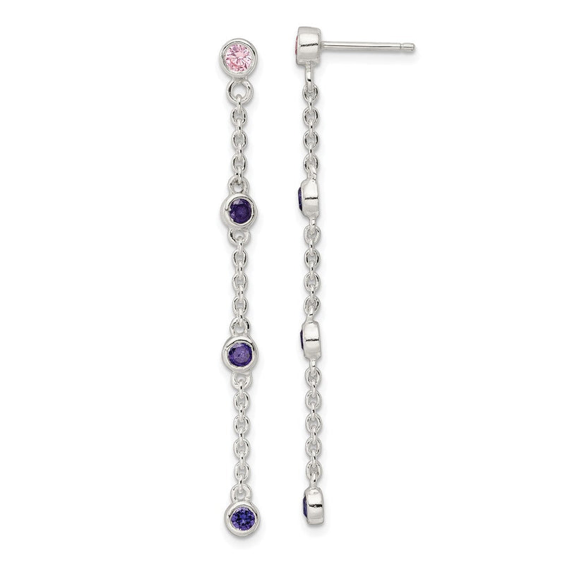 Sterlingsilber Kette mit Rosa und Lila Zargenfassung Czs Hängend Ohrstecker