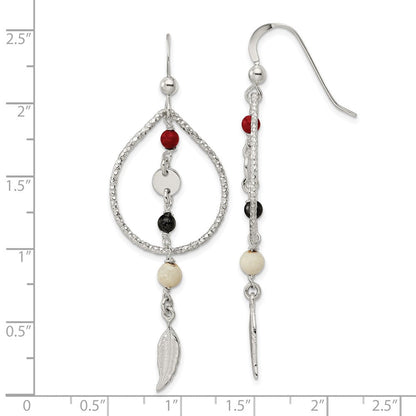 Sterlingsilber Diamantiert Rot Schwarz & Ivory Coral Feder Ohrhänger