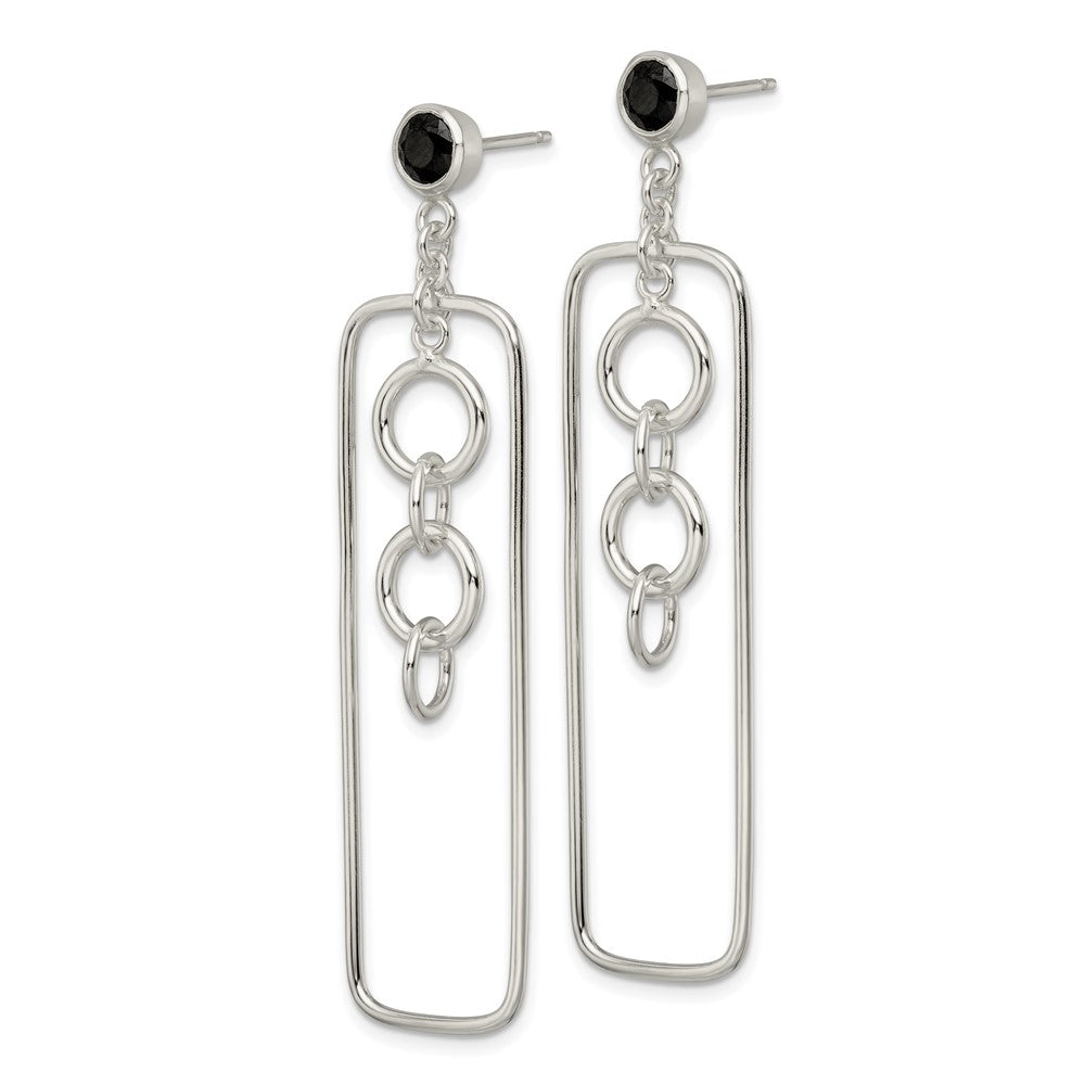 Sterlingsilber Schwarz Zirkonia Rechteck und Kette Hängend Ohrstecker