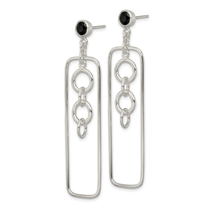 Sterlingsilber Schwarz Zirkonia Rechteck und Kette Hängend Ohrstecker
