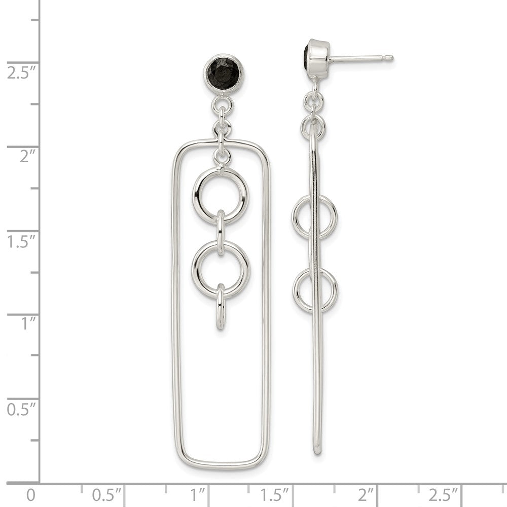 Sterlingsilber Schwarz Zirkonia Rechteck und Kette Hängend Ohrstecker