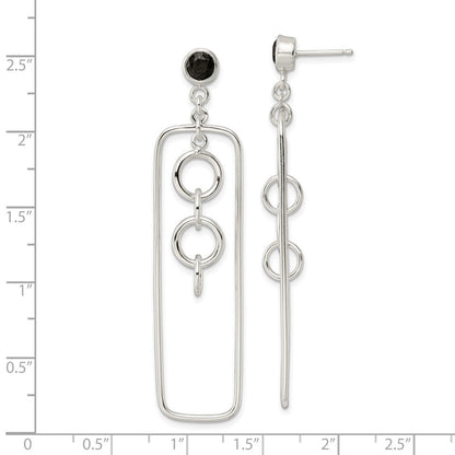 Sterlingsilber Schwarz Zirkonia Rechteck und Kette Hängend Ohrstecker