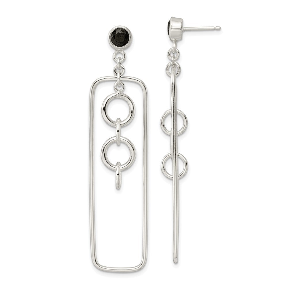 Sterlingsilber Schwarz Zirkonia Rechteck und Kette Hängend Ohrstecker