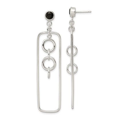 Sterlingsilber Schwarz Zirkonia Rechteck und Kette Hängend Ohrstecker