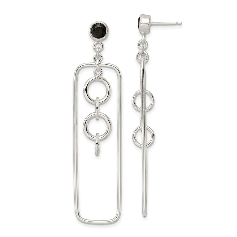 Sterlingsilber Schwarz Zirkonia Rechteck und Kette Hängend Ohrstecker